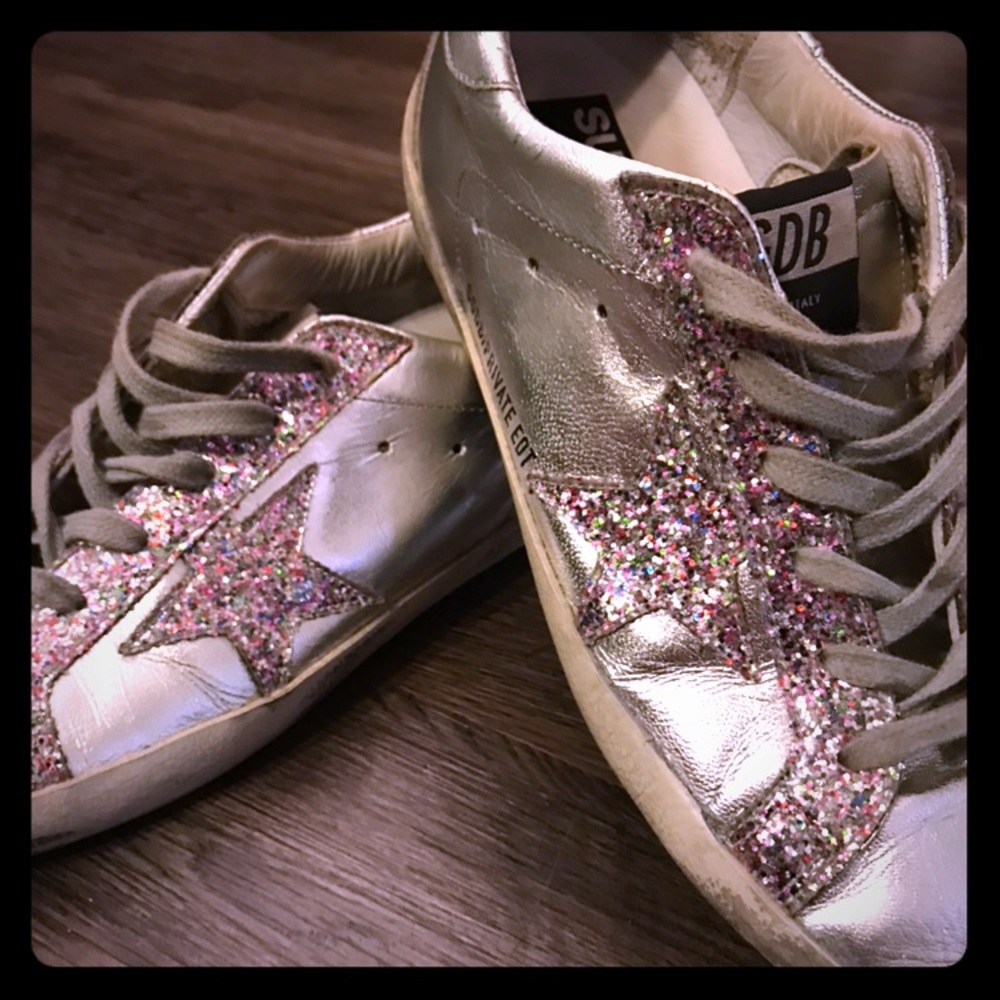 Golden Goose Metallic Leather Superstar Sneakers